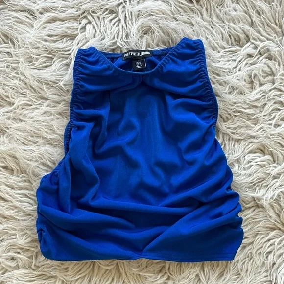 NWOT PrettyLittleThing blue jersey ruched side sleeveless crop top size 6 - Picture 6 of 9